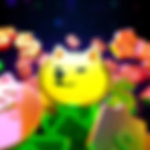 A visual representation of the Dogecoin logo surrounded by dollar signs, symbolizing the idea of paying dividends to holders.