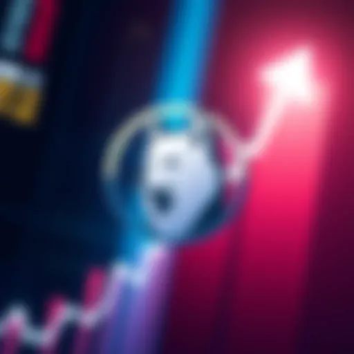 A Dogecoin logo in front of a rising graph, symbolizing growth and potential in cryptocurrency timing.
