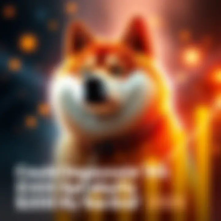 A graphic representation of Dogecoin's potential growth with a rising graph and a Shiba Inu dog