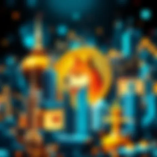A visual representation of Dogecoin alongside symbols of institutional investors like skyscrapers and graphs, highlighting the impact of big players on cryptocurrency growth.