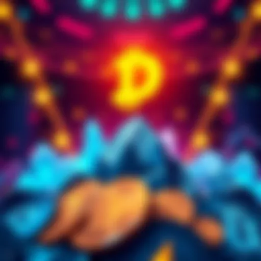Dogecoin symbol rising above other cryptocurrency icons, symbolizing its influence on the market.