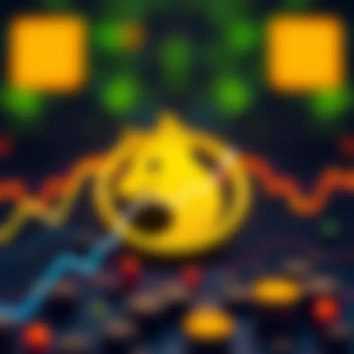 The Doge coin symbol displayed with a rising graph, indicating its price movement and potential increase in value under $1.