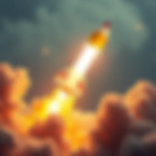 A digital rocket symbolizing Dogecoin's anticipated rise on October 18 in cryptocurrency market