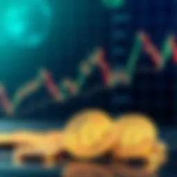 A graphical chart showing an upward trend with Dogecoin coins in the foreground, representing trading strategies and goals to reach $1.