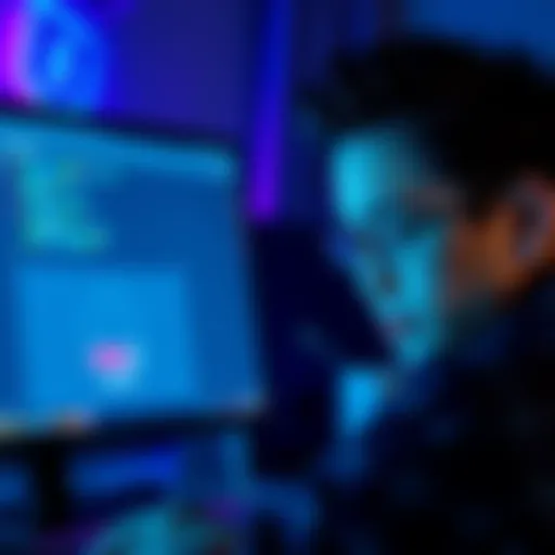 A frustrated user looking at a computer screen with a loading icon, representing issues downloading blockchain software on Tai OS.