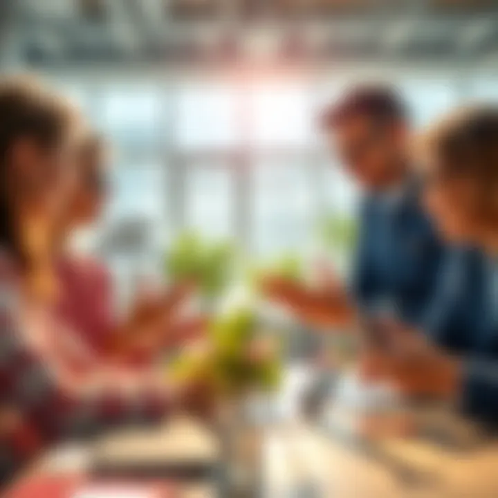 A group of diverse individuals discussing investment opportunities in a bright office setting, showcasing excitement about early market growth.