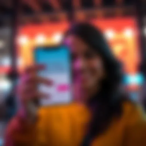 A person smiling while holding a smartphone displaying a referral code, symbolizing cash rewards.