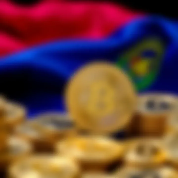 A visual representation of Bitcoin coins with the El Salvador flag in the background, symbolizing the country's increase in Bitcoin holdings.