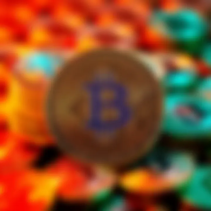 A visual representation of Bitcoin coins with the logo of El Salvador, showing a growing trend in cryptocurrency values.