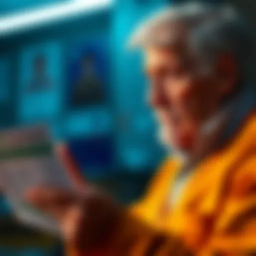 A 65-year-old man examines his bank statement with a concerned expression, noticing an unauthorized withdrawal from Coinbase.