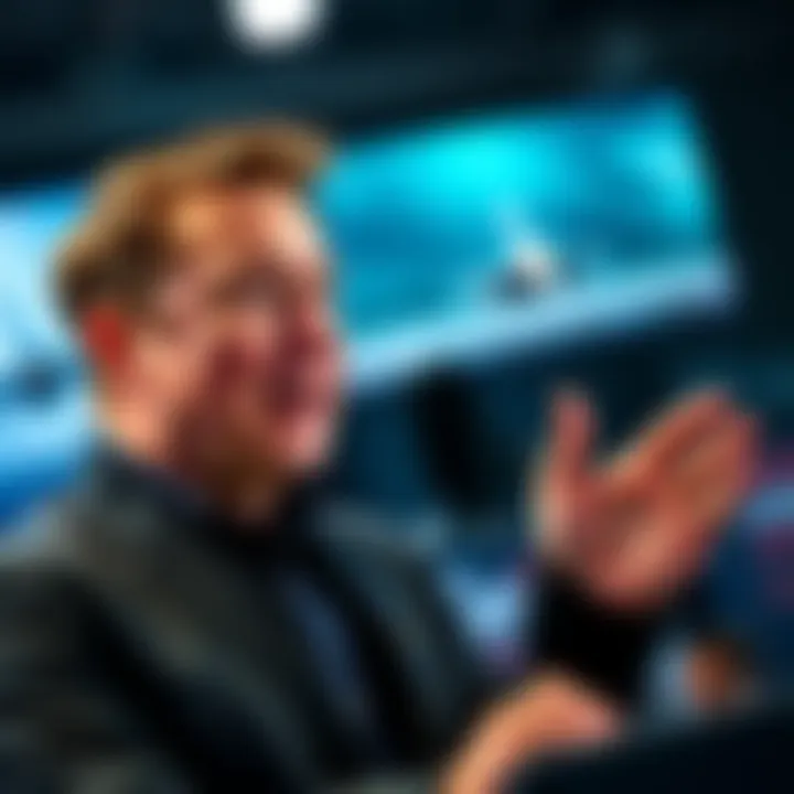 Elon Musk speaking at a press event, expressing concerns about the F-35 fighter jet program and advocating for drone technology as a better option.