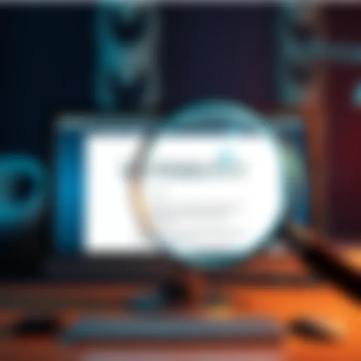 A computer screen displaying a suspicious distribution email with a magnifying glass examining it.