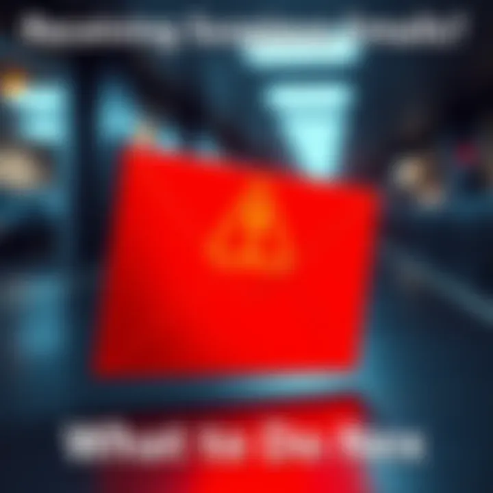 A caution symbol next to an envelope, representing a suspicious email alert