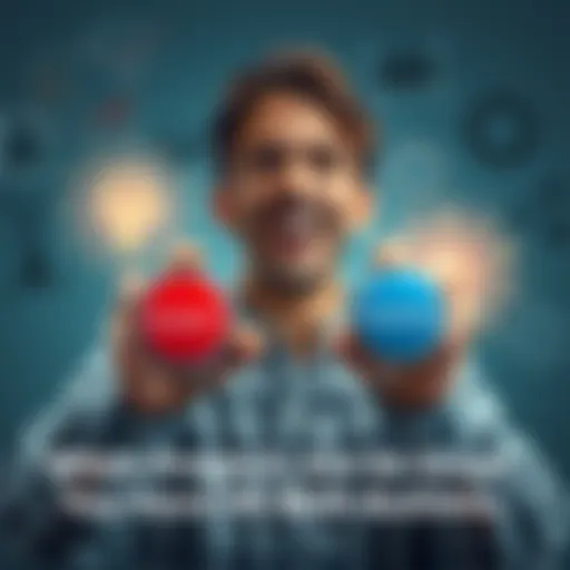 A person enthusiastically pressing two buttons labeled 'Start' and 'Engage' while surrounded by bright project sketches and ideas.