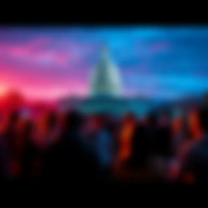 People engaged in discussion at an Etherealize event in Washington DC, with the Capitol Building in the background