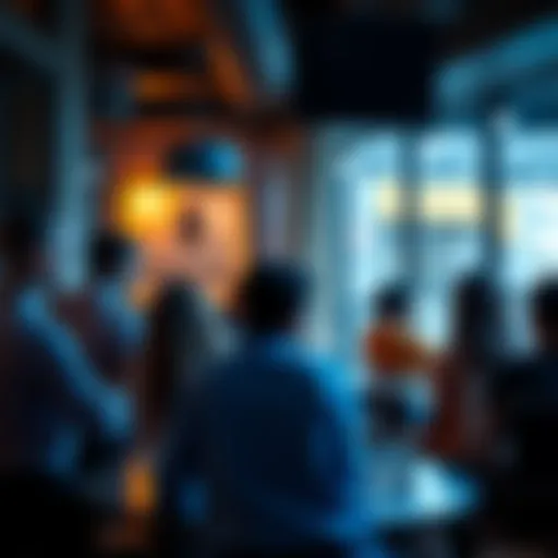 A group of people engaging in a lively discussion about Ethereum in a casual setting.