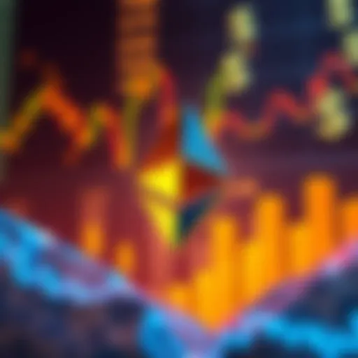A visual of Ethereum logo with financial charts and dollar signs, representing banks adopting blockchain for finance.