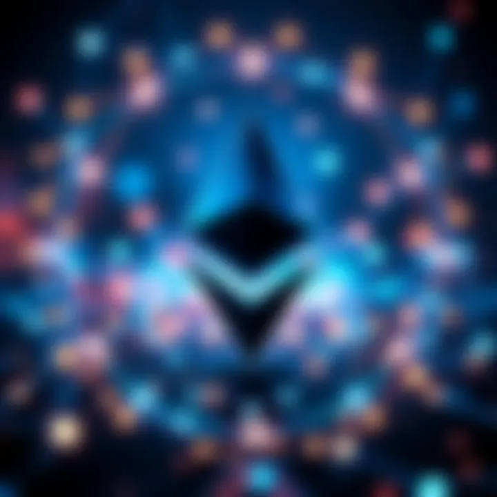 A visual of the Ethereum logo with digital connections symbolizing decentralized technology and finance.