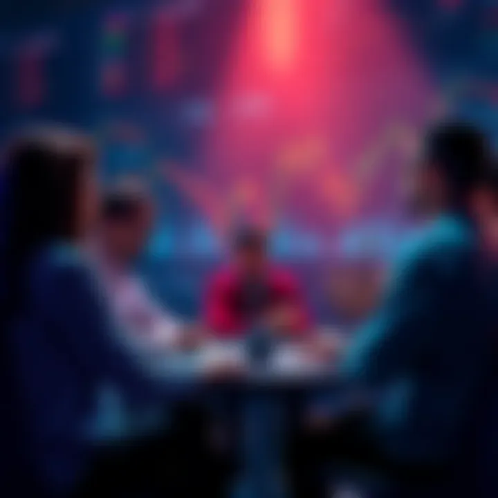 A group of people chatting about Ethereum, sharing insights and news, with graphs and price charts in the background.