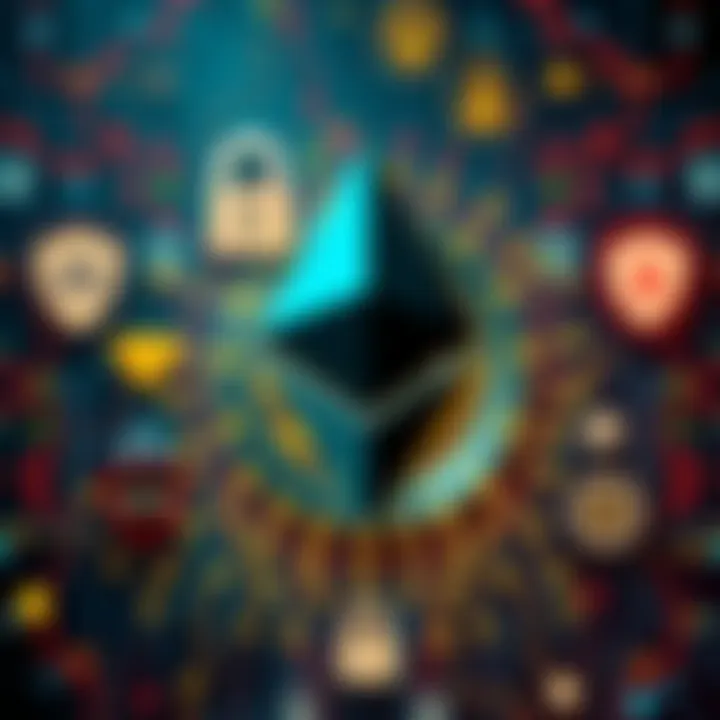 A digital representation of the Ethereum logo surrounded by symbols of privacy and security, highlighting the Foundation's new privacy measures.