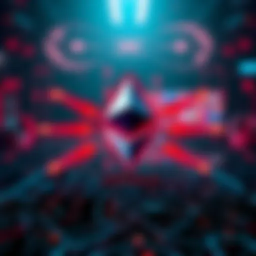 Graphic showing Ethereum logo with arrows pointing to improvements in performance and efficiency