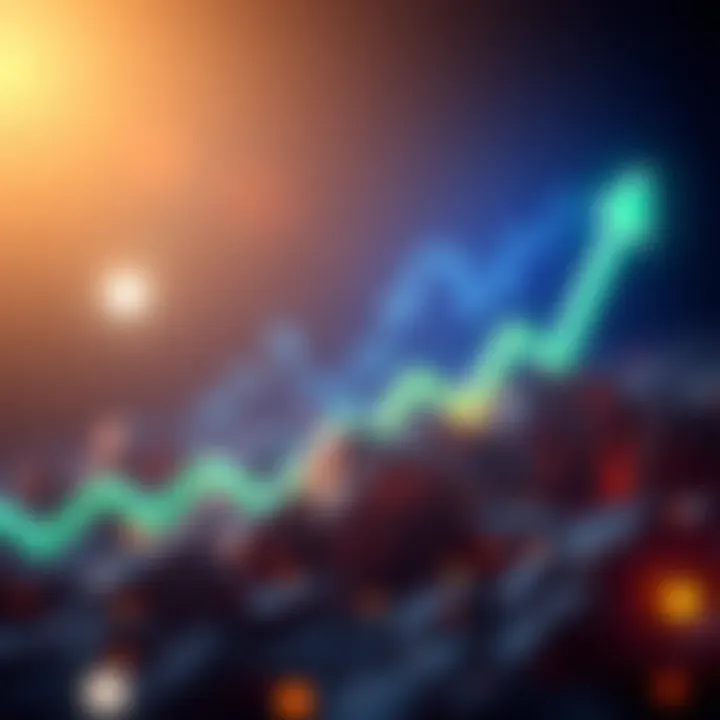 A graph showing the rising trend of Ethereum prices with a green upward arrow.