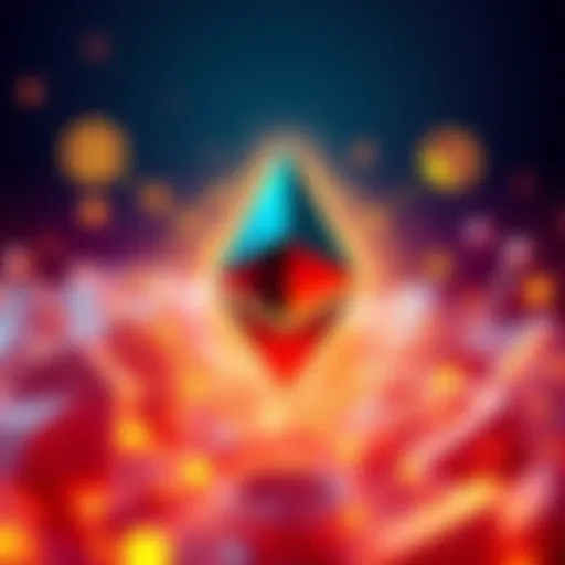Illustration of Ethereum logo with symbols representing upgrades and improvements in the network