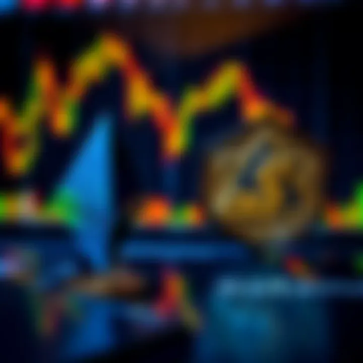 A visual comparison of Ethereum and Solana logos with a backdrop of cryptocurrency charts