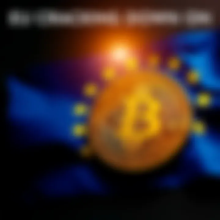 A graphic showing the European Union flag alongside a Bitcoin symbol with regulatory symbols, representing the EU's new proposed Satoshi-Test regulations.