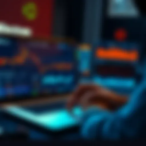 A person analyzing security features of the Electrum Bitcoin wallet on a laptop, with charts and data displayed