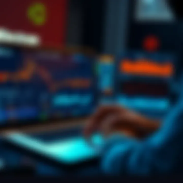 A person analyzing security features of the Electrum Bitcoin wallet on a laptop, with charts and data displayed