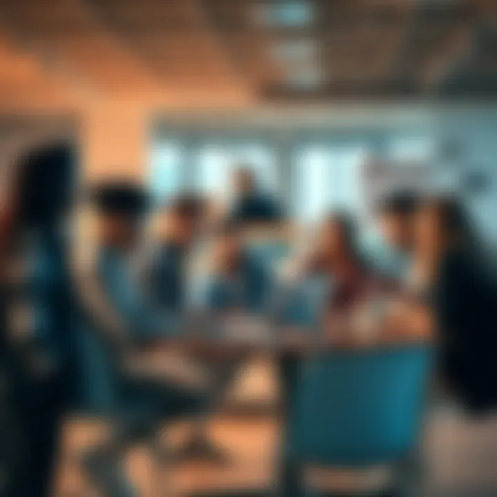 A diverse group of people discussing cryptocurrency in a casual setting, with laptops and mobile devices on a table.