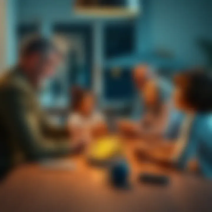 A family sitting together at a table, discussing how to access their cryptocurrency after a loved one's passing.