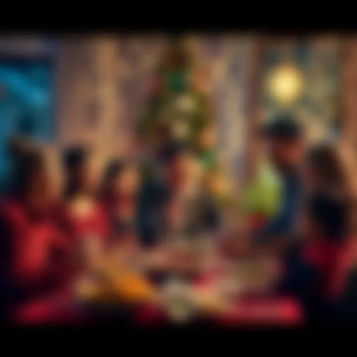 A family gathered around a festive table, sharing food and laughter during a holiday celebration