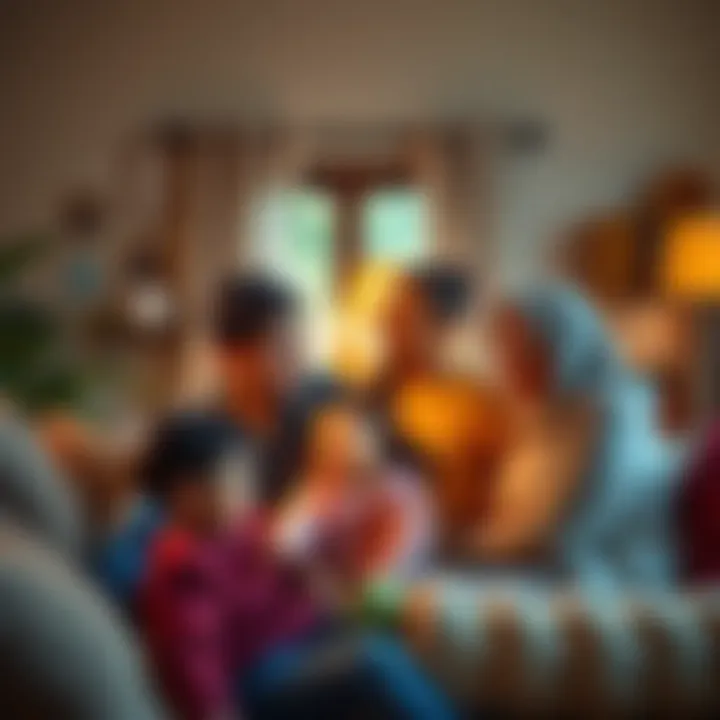 A family gathered at home, sharing a moment of support and care for each other.