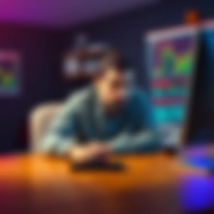 A father sitting at a table, looking worried while staring at a Ledger device and a computer screen showing lost Bitcoin information.