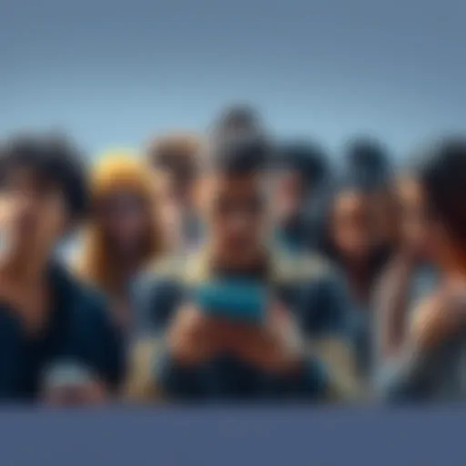 A group of diverse people looking worried while checking their phones