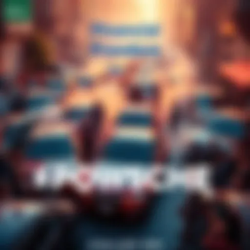 A vibrant community of people gathered around cars, symbolizing financial freedom and excitement in the crypto world.