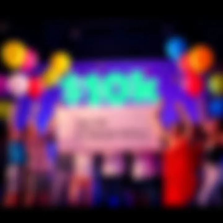 A group of people joyfully celebrating a financial milestone, with balloons and a large check displaying the amount.