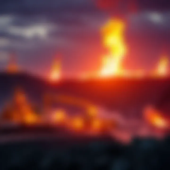 A flare gas mining site with flames in the background and machinery operating, showcasing the mining process.