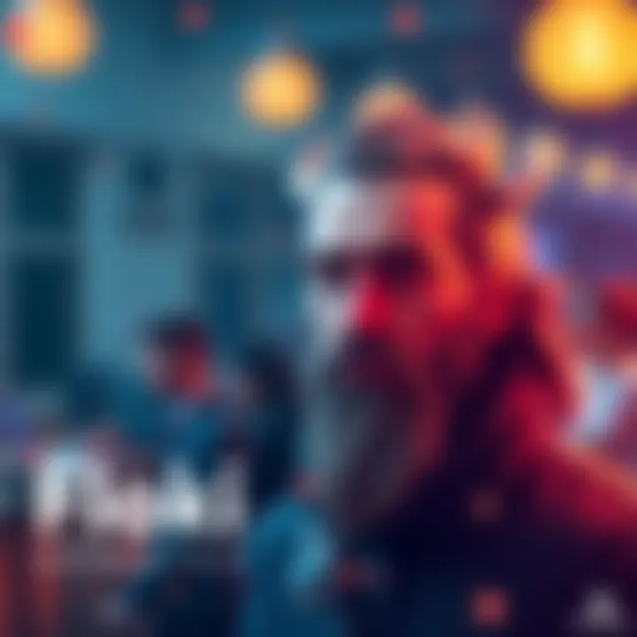 A digital representation of Floki with community discussions and updates in the background.