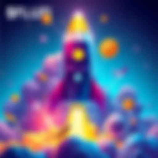 A colorful graphic promoting the $FLUD launch, featuring a rocket and meme coin symbols, signaling investment opportunity.