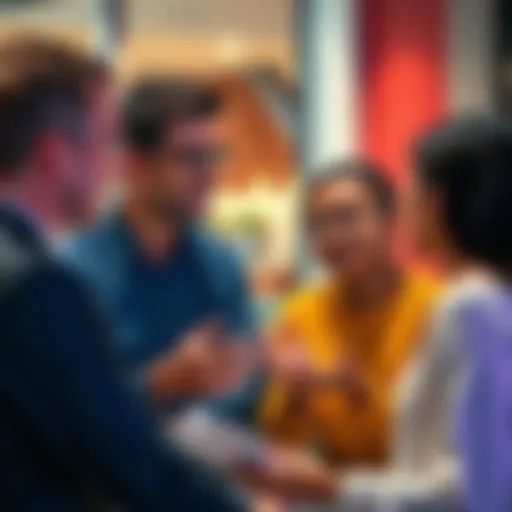 Four individuals engaged in a lively conversation, each contributing their thoughts in a group setting.