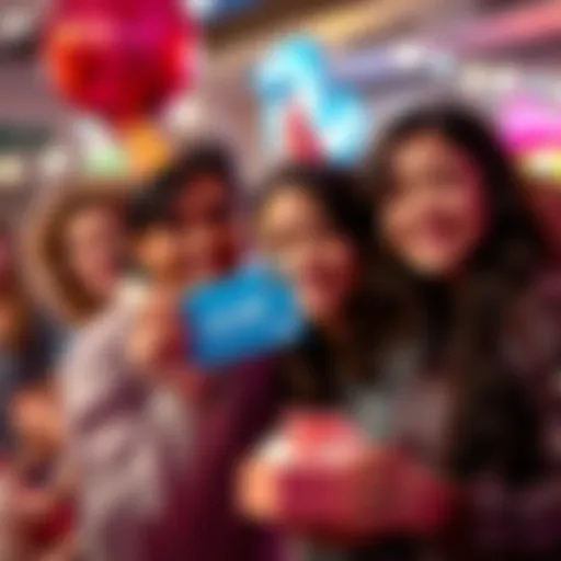 A happy teenager holds a new Revolut card while celebrating their 18th birthday with friends