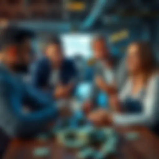 Group of friends discussing investment strategies with cash on the table