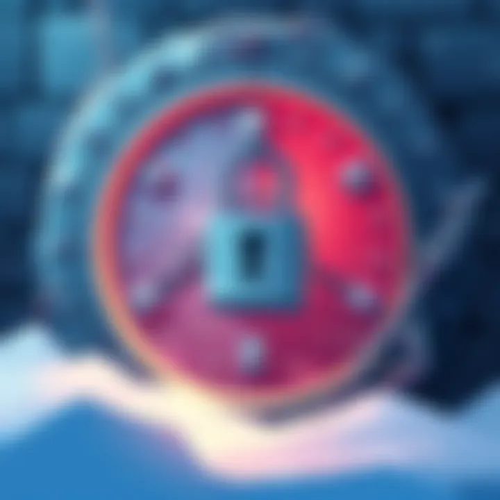 An illustration of a bank vault with a lock and chains, symbolizing frozen financial assets.