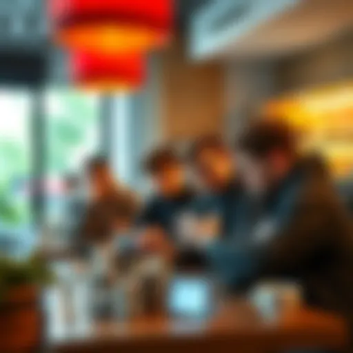 A group of frustrated Canadian users discussing Coinbase account issues and regulations in a coffee shop.
