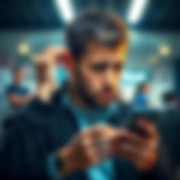 A person looking stressed while holding a phone, showing frustration with Coinbase customer support over failed deposits