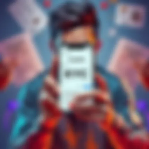 A person looking frustrated while holding a phone showing a KYC verification screen, surrounded by documents and selfies
