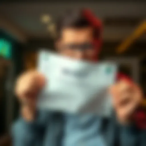 A frustrated person holding a bank statement showing account closure after a large transfer, looking confused and concerned.